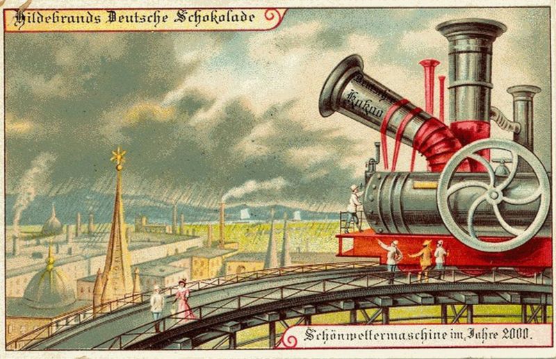 Паштоўка «Хмараразгоншчык» на паравой цязе з цыкла «Германія ў XXI стагоддзі» (1900)